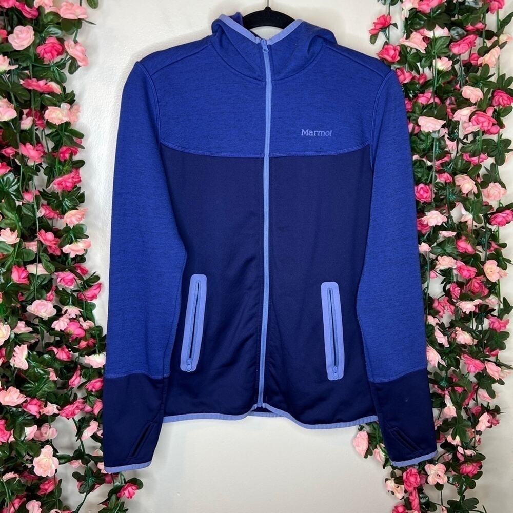 Marmot Women’s Small Blue Full Zip Hooded Stretch Fleece Jacket Activewear